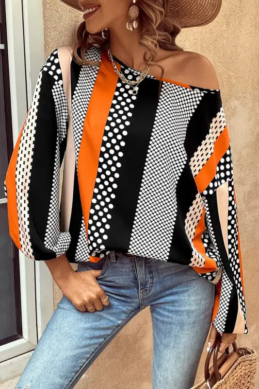 Sophisticated polka dot blouse - black & orange | fashionfitz