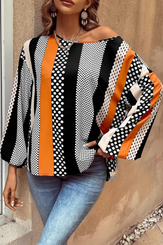 Sophisticated polka dot blouse - black & orange | fashionfitz