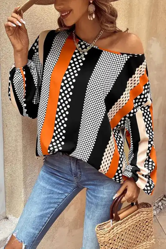 Sophisticated polka dot blouse - black & orange | fashionfitz