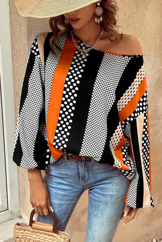 Sophisticated polka dot blouse - black & orange | fashionfitz