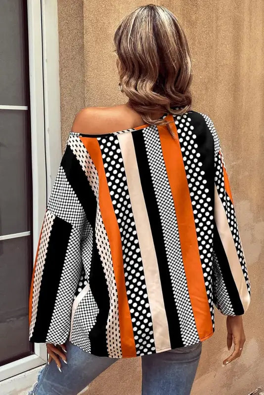 Sophisticated polka dot blouse - black & orange | fashionfitz