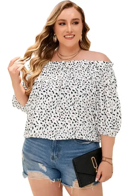 Polka Dot Plus Size Off Shoulder Blouse - Fashionfitz