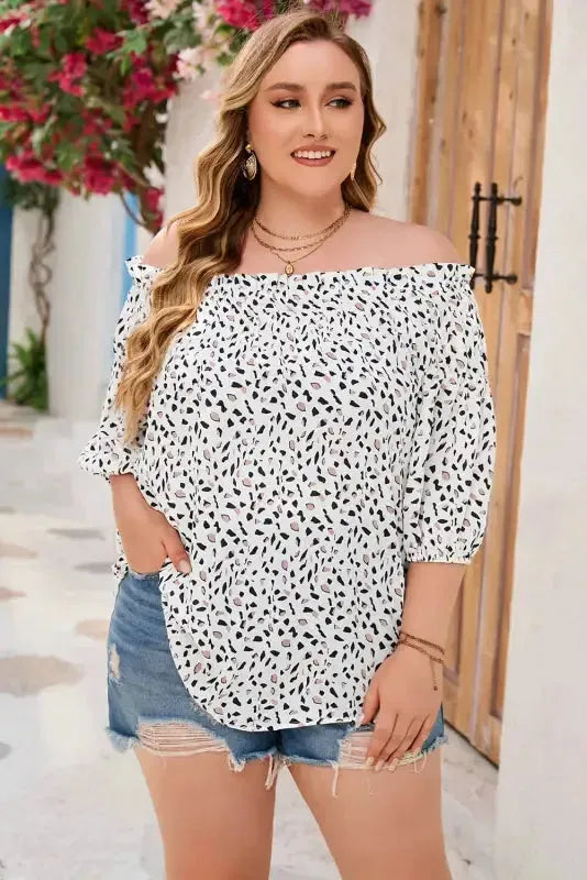 Polka Dot Plus Size Off Shoulder Blouse - Fashionfitz