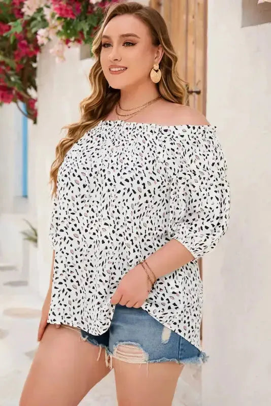 Polka Dot Plus Size Off Shoulder Blouse - Fashionfitz