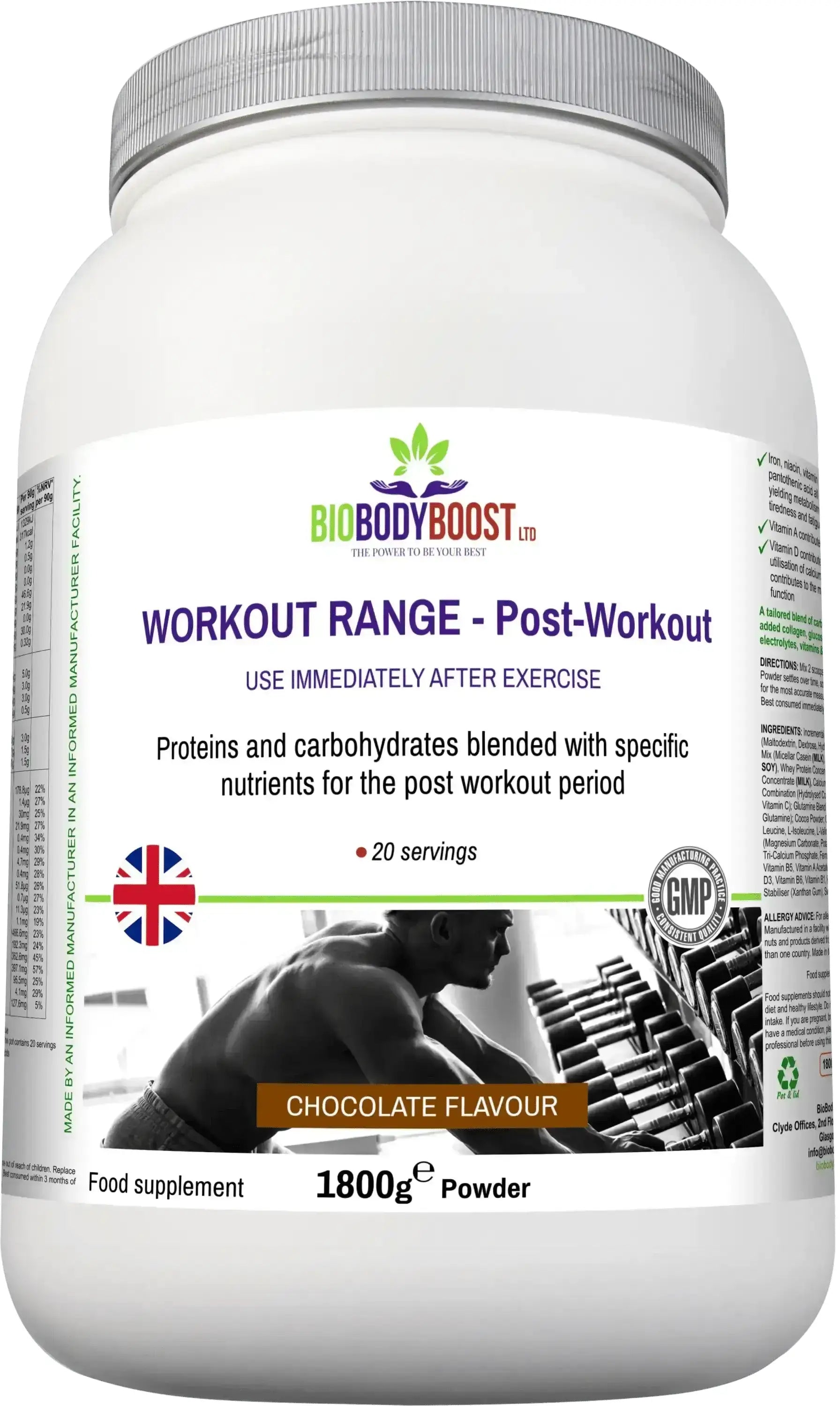 Post-Workout Drink Mix Chocolate front-angle showing creatine, collagen and amino acid complex