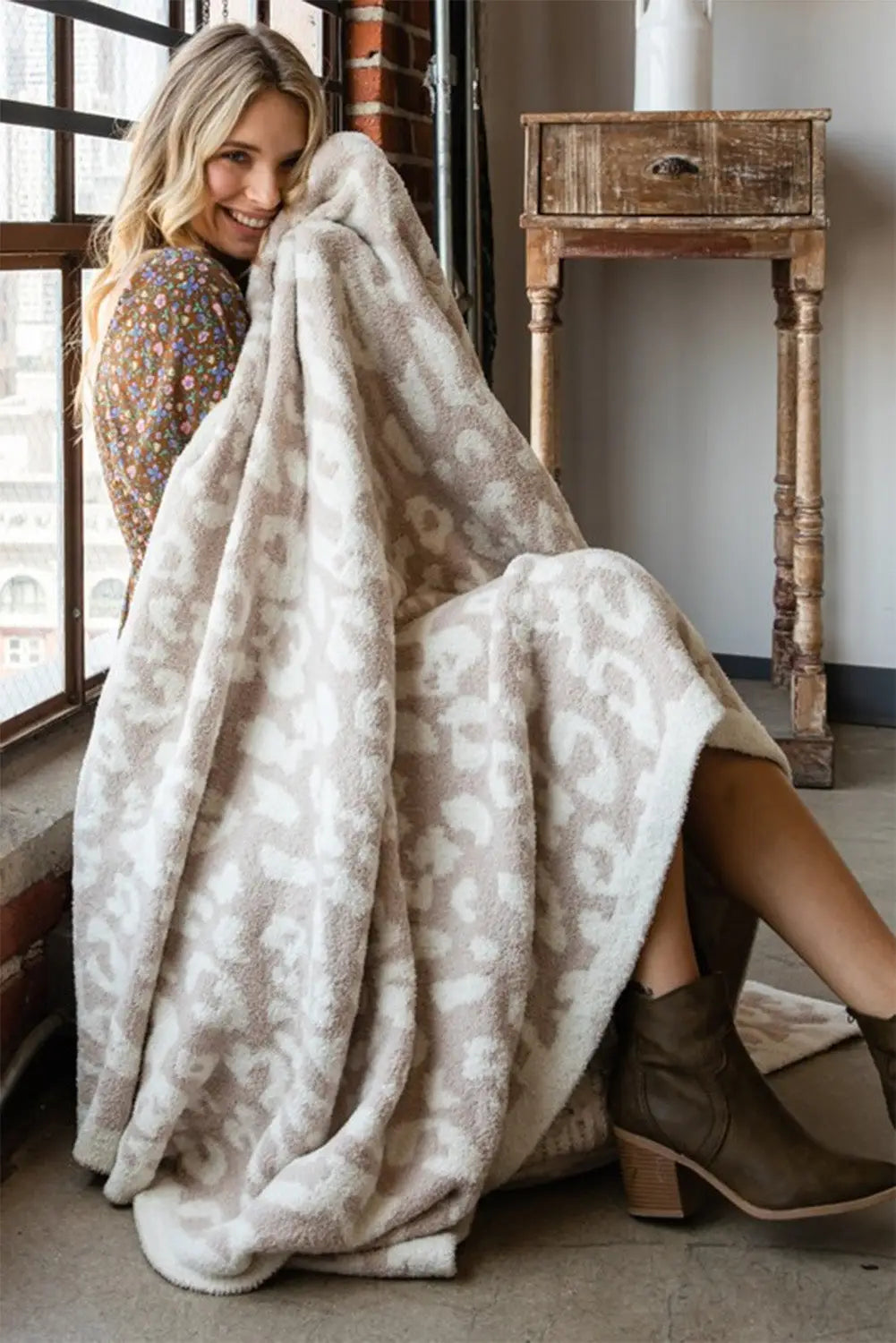 Printed leopard grain fleece large blanket 130*180cm - one size / 100% polyester - blankets