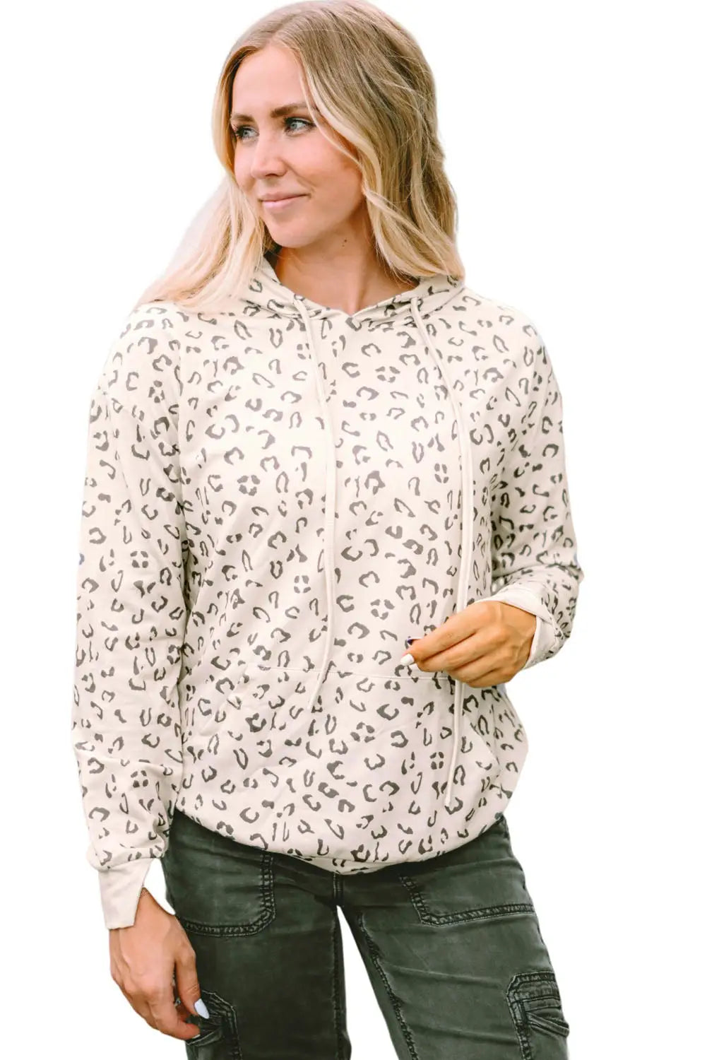 Printed subtle slit plus size leopard hoodie
