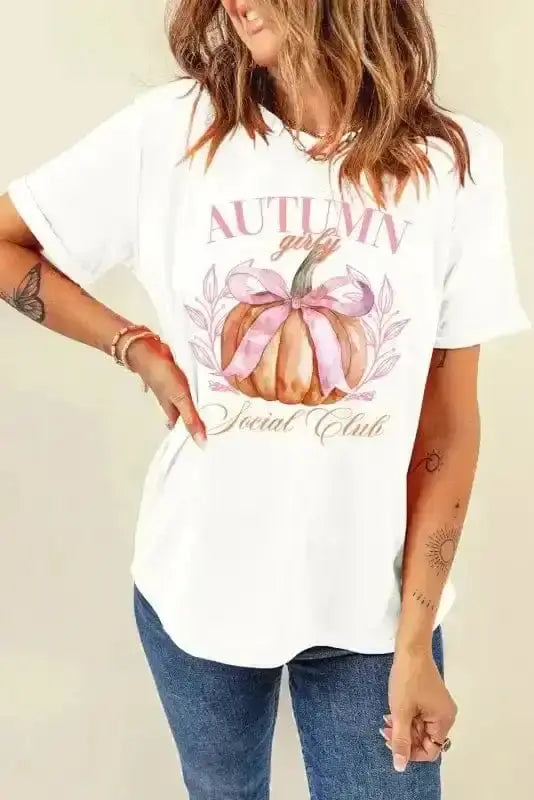 Graphic Tees Girly Pumpkin Bow T-Shirt