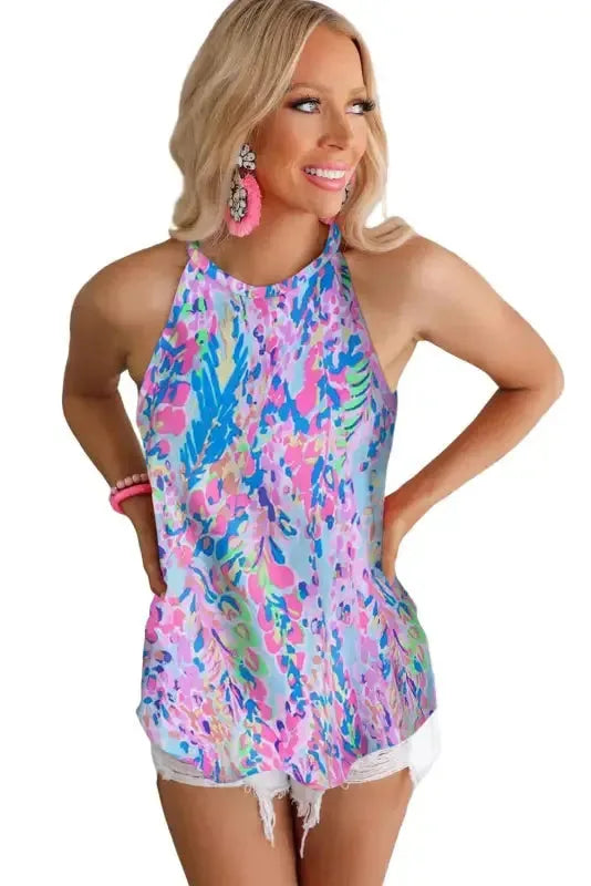 Purple Abstract Floral Print Sleeveless Maxi Dress - Fashionfitz