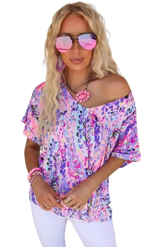 Purple Abstract Floral Print Sleeveless Maxi Dress - Fashionfitz