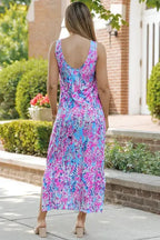 Purple Abstract Floral Print Sleeveless Maxi Dress - Fashionfitz