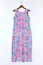 Purple Abstract Floral Print Sleeveless Maxi Dress - Fashionfitz