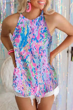 Purple Abstract Floral Print Sleeveless Maxi Dress - Fashionfitz