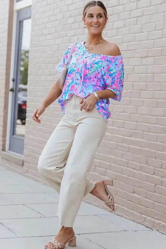 Purple Abstract Floral Print Sleeveless Maxi Dress - Fashionfitz