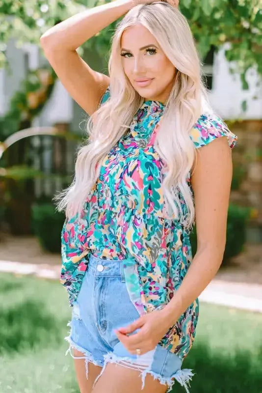 Purple Abstract Floral Print Sleeveless Maxi Dress - Fashionfitz