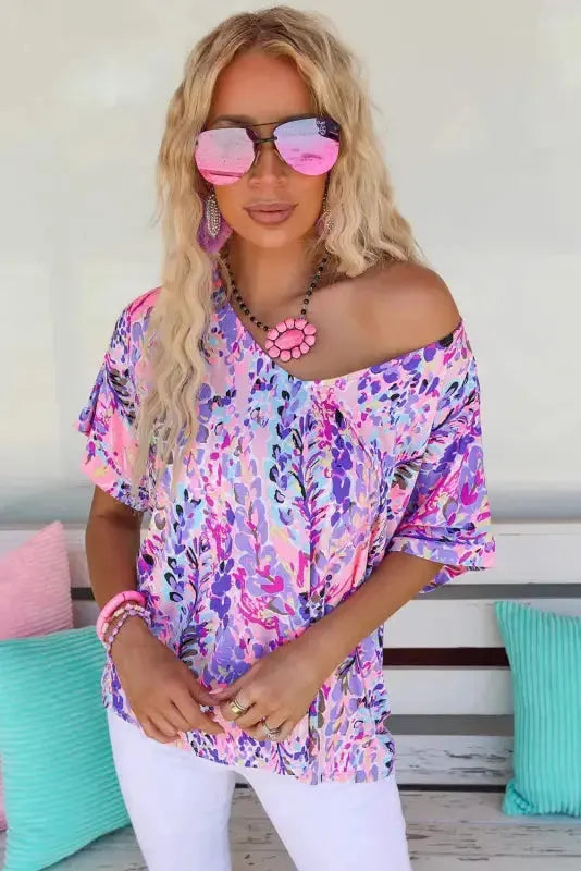 Purple Abstract Floral Print Sleeveless Maxi Dress - Fashionfitz