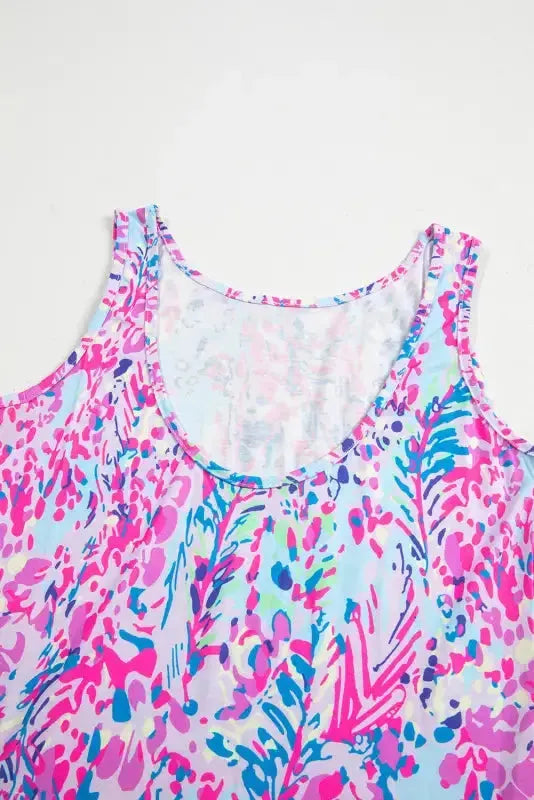 Purple Abstract Floral Print Sleeveless Maxi Dress - Fashionfitz