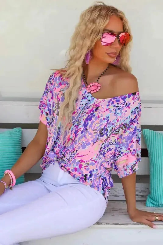 Purple Abstract Floral Print Sleeveless Maxi Dress - Fashionfitz