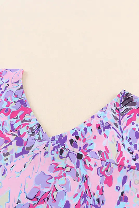 Purple abstract floral print sleeveless maxi dress - dresses