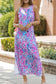 Purple abstract floral print sleeveless maxi dress - dresses