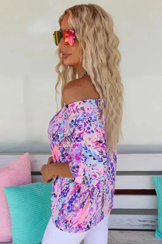 Purple Abstract Floral Print Sleeveless Maxi Dress - Fashionfitz