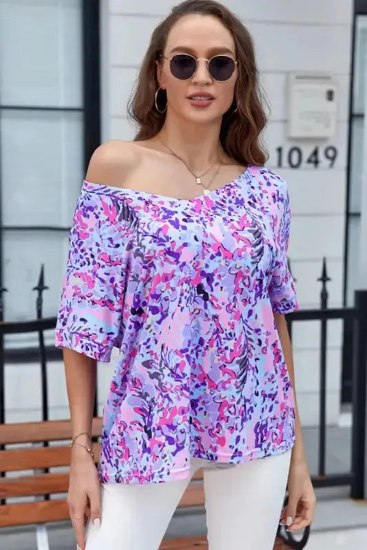 Purple Abstract Floral Print Sleeveless Maxi Dress - Fashionfitz