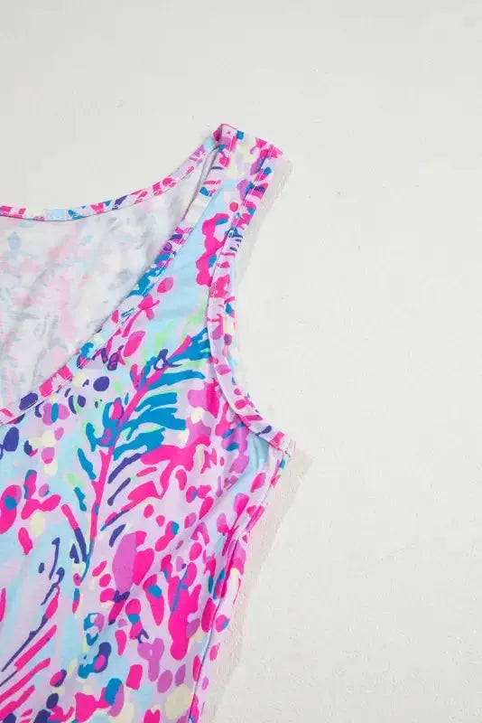 Purple Abstract Floral Print Sleeveless Maxi Dress - Fashionfitz