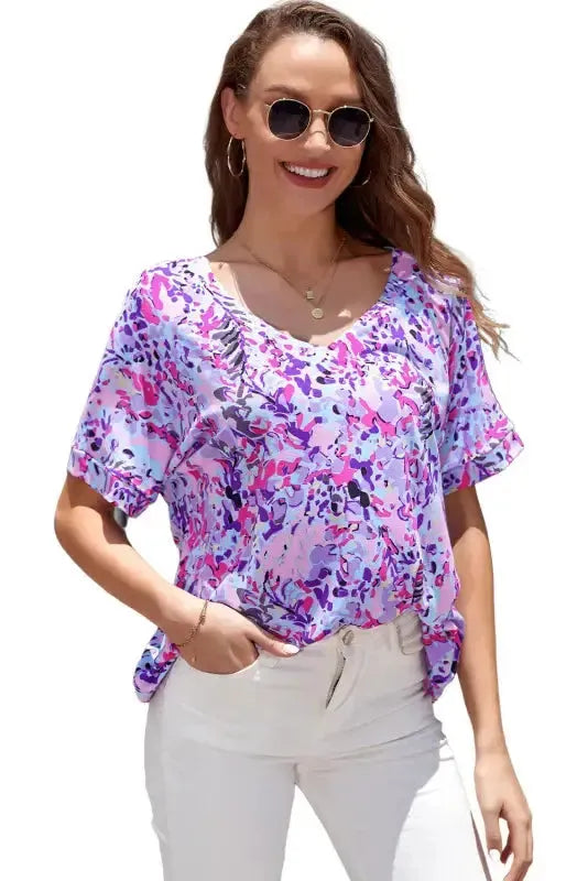 Purple Abstract Floral Print Sleeveless Maxi Dress - Fashionfitz