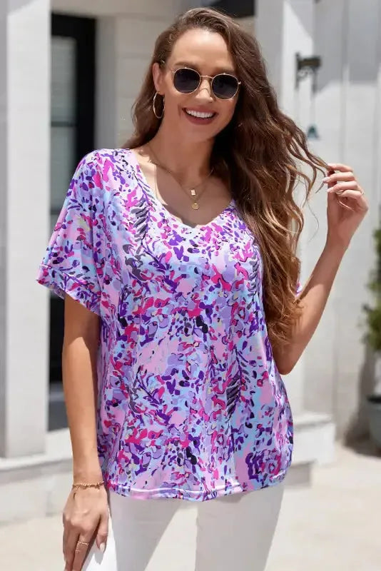 Purple Abstract Floral Print Sleeveless Maxi Dress - Fashionfitz