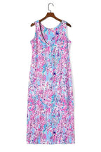 Purple Abstract Floral Print Sleeveless Maxi Dress - Fashionfitz