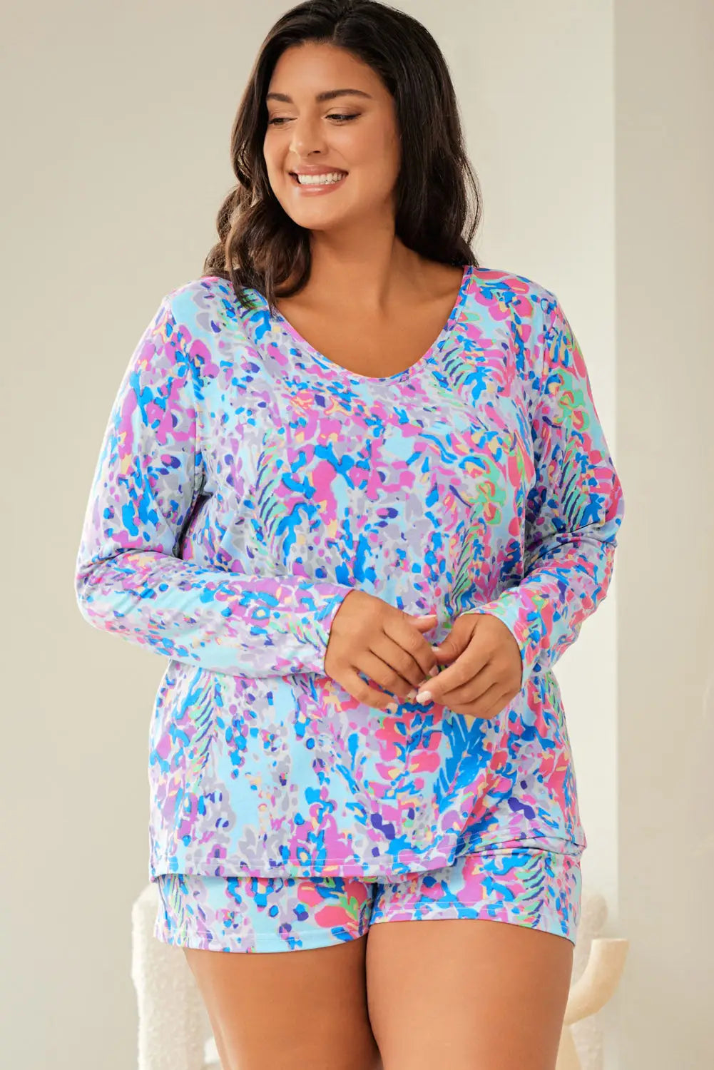 Purple abstract floral print sleeveless maxi dress - sky blue1 / 1x / 95% polyester + 5% elastane - dresses