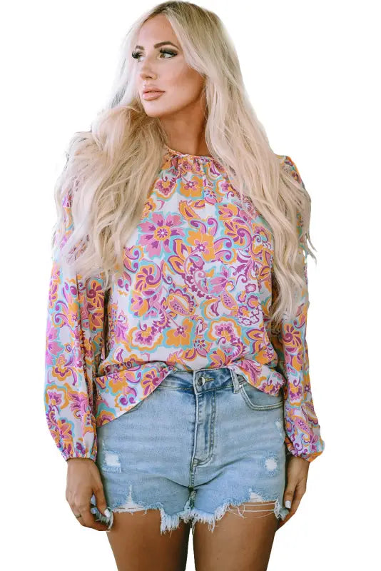 Blouses & shirts purple boho paisley printed peasant sleeve