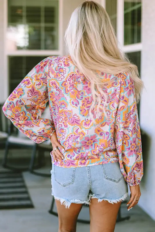 Blouses & shirts purple boho paisley printed peasant sleeve