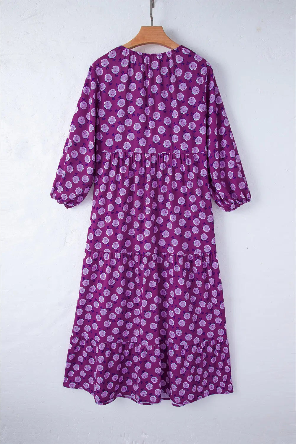 Purple boho printed puff sleeve maxi dress - dresses