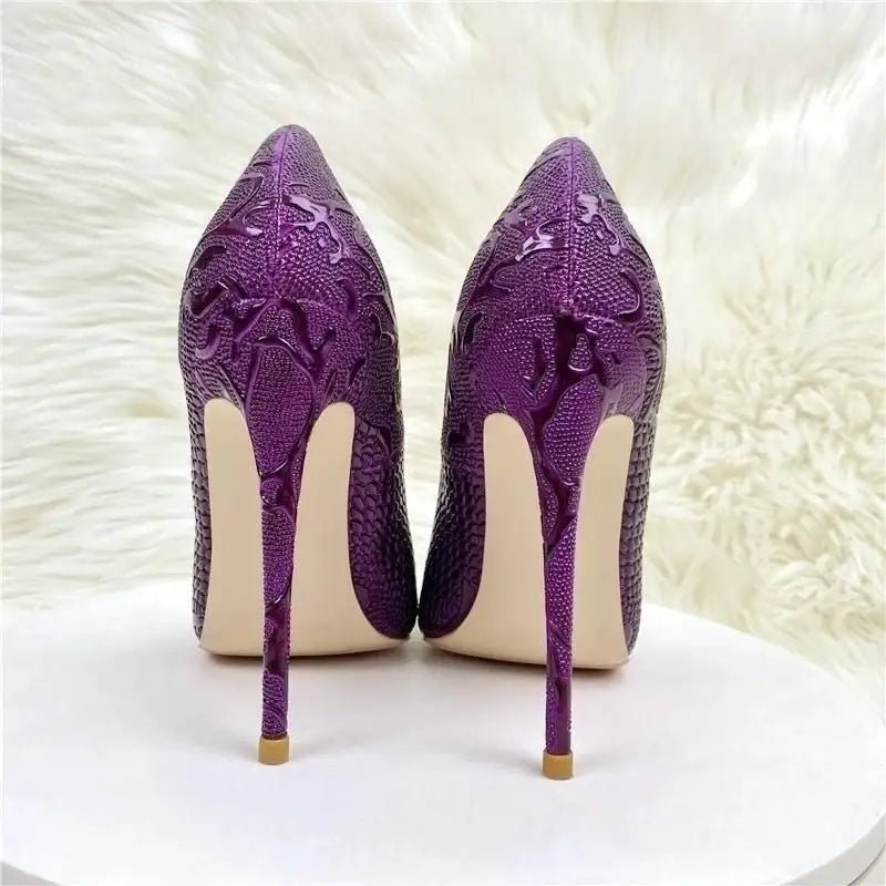 Purple embossed stiletto pumps - 12 cm / 33