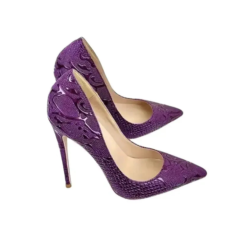 Purple Embossed Stiletto Pumps - Fashionfitz