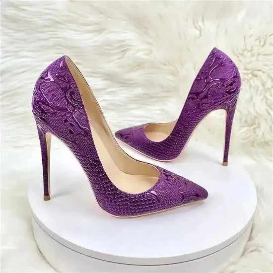 Purple Embossed Stiletto Pumps - Fashionfitz