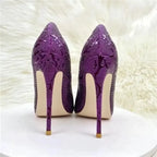 Purple Embossed Stiletto Pumps - Fashionfitz