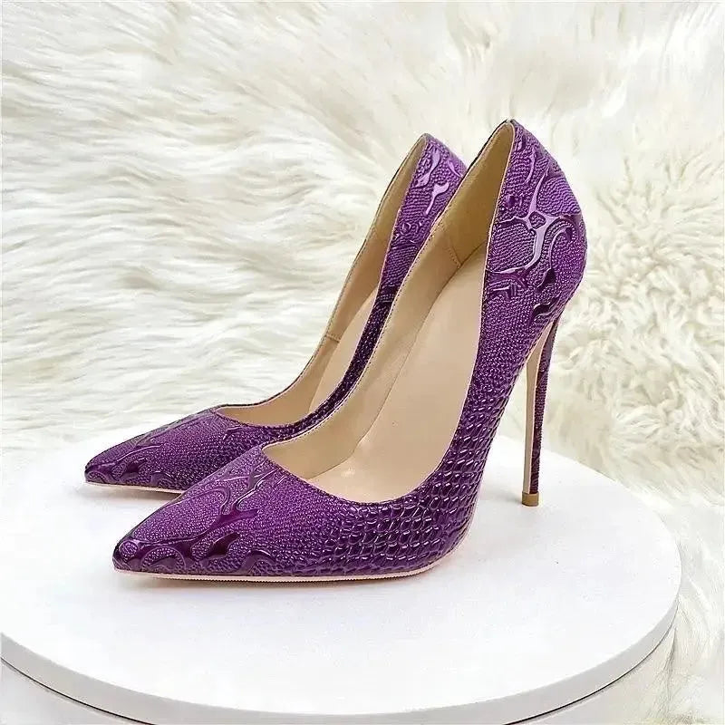 Purple Embossed Stiletto Pumps - Fashionfitz