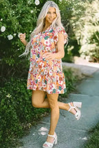 Purple Floral Flutter Sleeve Dress - Fashionfitz
