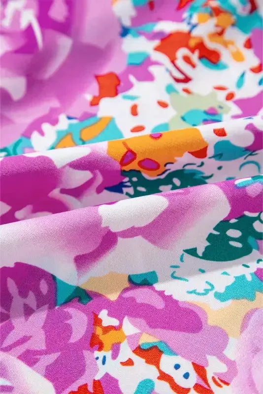 Purple Floral Keyhole Back Long Sleeve Belted Dress - Fashionfitz