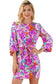 Purple floral keyhole back long sleeve belted dress