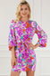 Purple floral keyhole back long sleeve belted dress