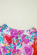 Purple Floral Keyhole Back Long Sleeve Belted Dress - Fashionfitz