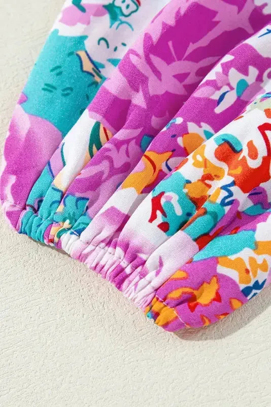 Purple Floral Keyhole Back Long Sleeve Belted Dress - Fashionfitz