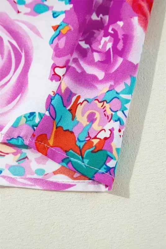 Purple Floral Keyhole Back Long Sleeve Belted Dress - Fashionfitz