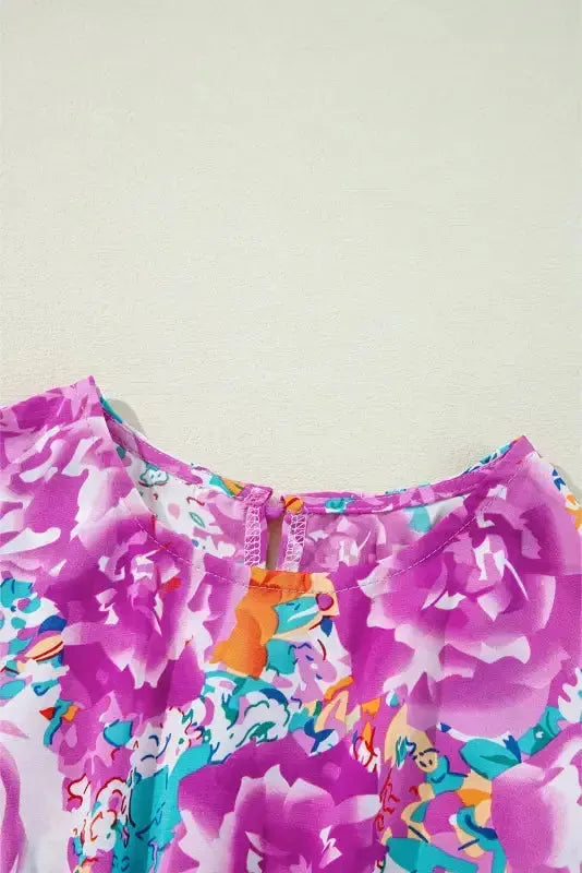 Purple Floral Keyhole Back Long Sleeve Belted Dress - Fashionfitz