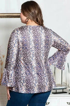 Purple Floral Print Round Neck Plus Size Babydoll Blouse - Fashionfitz