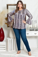 Purple Floral Print Round Neck Plus Size Babydoll Blouse - Fashionfitz