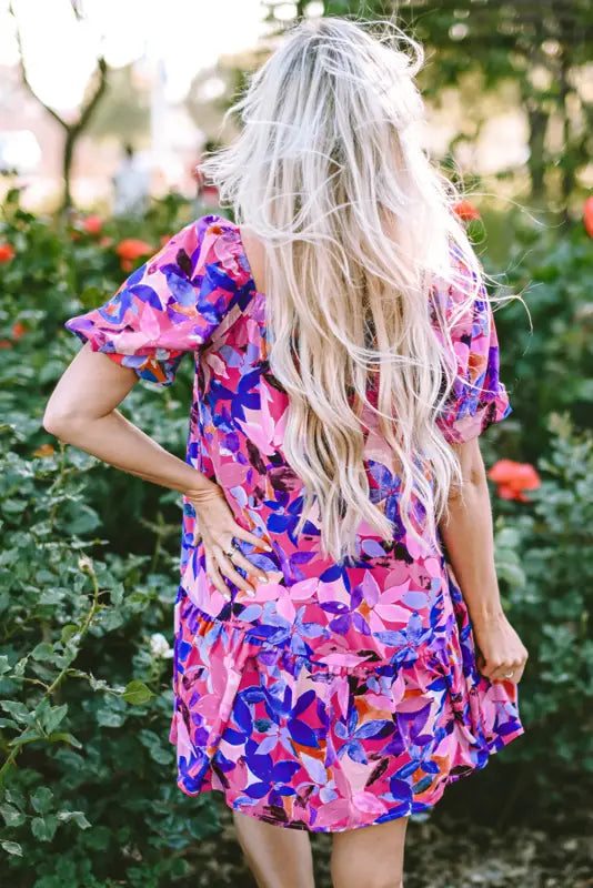 Purple flower mini dress - floral dresses